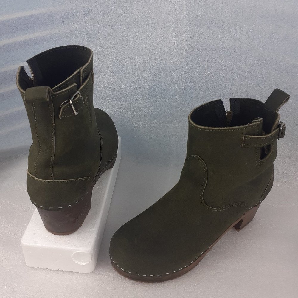 Sandgrens Handmade Swedish Clog Leather Boot Forest Green 41/8.5us NEW YORK HIGH